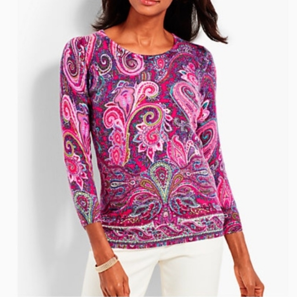Talbots Petite Vinyard Paisley Cashmere Sweater, Size P(0-2)